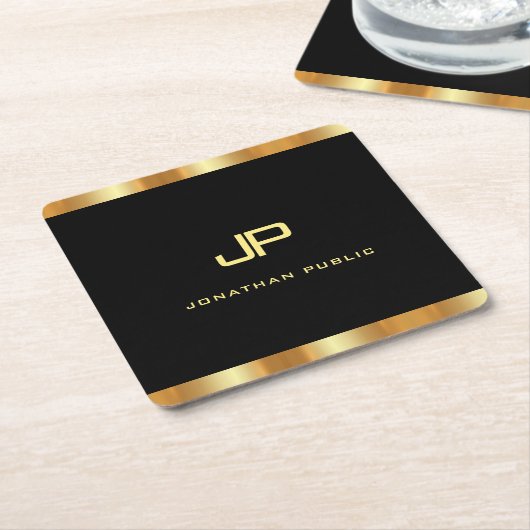 Elegant Black en Gold Modern Monogram Sjabloon Kartonnen Onderzetters (Schuin)