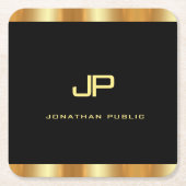 Elegant Black en Gold Modern Monogram Sjabloon Kartonnen Onderzetters (Voorkant)