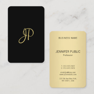 Elegant Black en Gold Modern Monogram Sjabloon Visitekaartje
