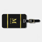 Elegant Black en Gold Monogram Bagagelabel (Voorkant horizontaal)