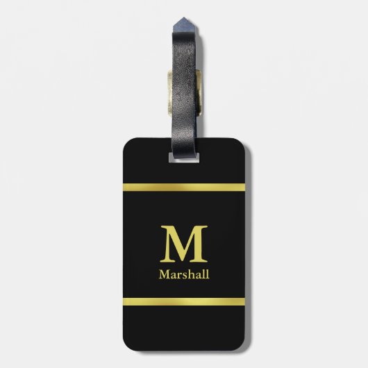 Elegant Black en Gold Monogram Bagagelabel (Achterkant verticaal)