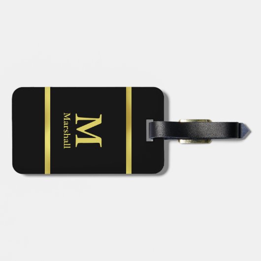Elegant Black en Gold Monogram Bagagelabel (Achterkant horizontaal)