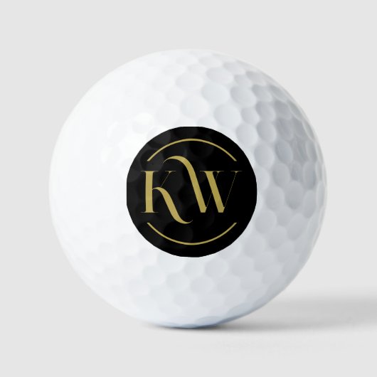 Elegant Black en Gold Monogram Golfballen (Voorkant)