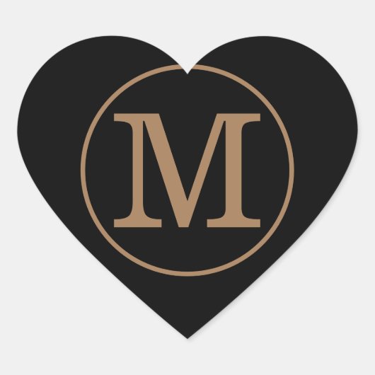Elegant Black en Gold Monogram Hart Sticker (Voorkant)