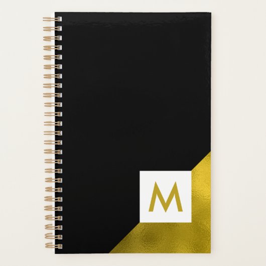 Elegant Black en Gold Monogram Planner (Voorkant)