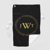 Elegant Black en Gold Monogram Sjabloon Golfhanddoek (Insitu)