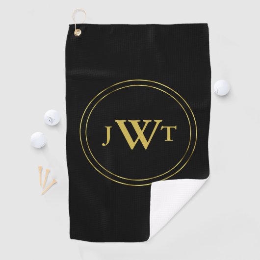 Elegant Black en Gold Monogram Sjabloon Golfhanddoek (Insitu)