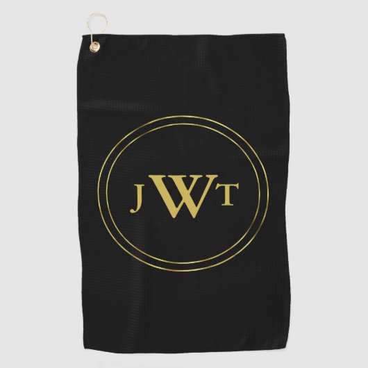 Elegant Black en Gold Monogram Sjabloon Golfhanddoek (Voorkant)
