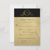 Elegant Black en Gold Monogram, zonder maaltijden RSVP Kaartje (Voorkant)