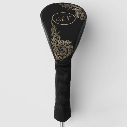 Elegant Black en Gold Monogramed Golfheadcover (Voorkant)