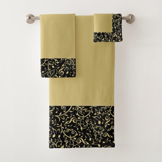 Elegant Black en Gold Muzieknoten Patroon Bad Handdoek (Insitu)