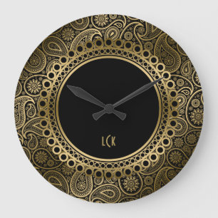 Elegant Black en Gold Paisley Lijst Grote Klok