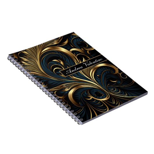 Elegant Black en Gold Pattern Notitieboek (Rechterzijde)