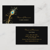 Elegant Black en Gold Peacock Feather Visitekaartje (Voorkant / Achterkant)