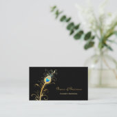Elegant Black en Gold Peacock Feather Visitekaartje (Staand voorkant)