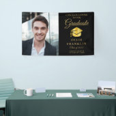 Elegant Black en Gold Photo Afstuderen Spandoek (Beurs)