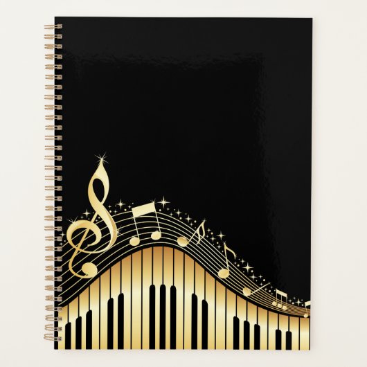 Elegant Black en Gold Piano-toetsenbord Planner (Voorkant)