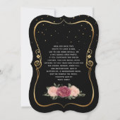 Elegant Black en Gold Pink Floral Quinceanera Kaart (Achterkant)