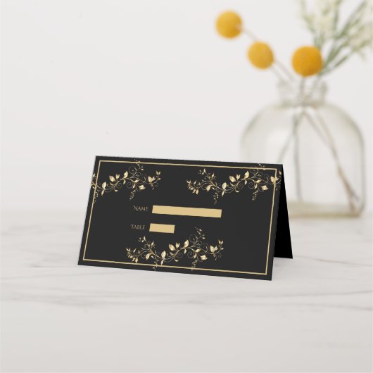 Elegant Black en Gold Plaatskaartje (Voorkant)