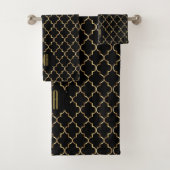 Elegant Black en Gold Quatrefoil Patronen Bad Handdoek (Insitu)