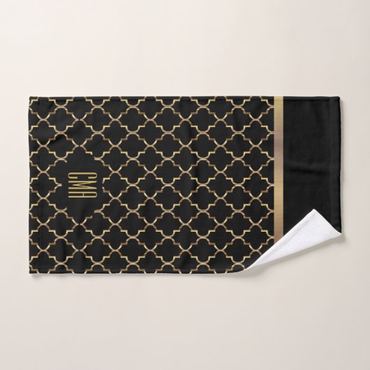 Elegant Black en Gold Quatrefoil Patronen Bad Handdoek (Handdoek)