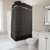 Elegant Black en Gold Quatrefoil Patronen Douchegordijn (In situ)