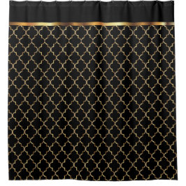 Elegant Black en Gold Quatrefoil Patronen Douchegordijn