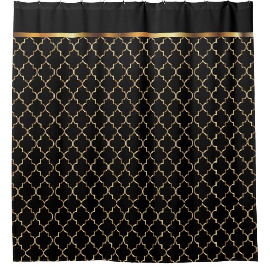Elegant Black en Gold Quatrefoil Patronen Douchegordijn (Voorkant)