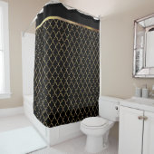 Elegant Black en Gold Quatrefoil Patronen Douchegordijn (In situ)