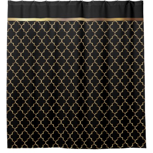 Elegant Black en Gold Quatrefoil Patronen Douchegordijn (Voorkant)