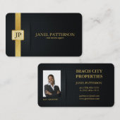 Elegant Black en Gold Real Estate Agent Visitekaartje (Voorkant / Achterkant)