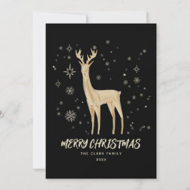 Elegant Black en Gold Reindeer Merry kerst Feestdagenkaart