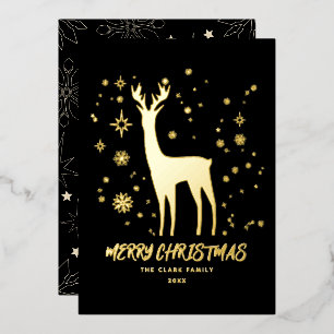 Elegant Black en Gold Reindeer Merry kerst Folie Feestdagenkaart