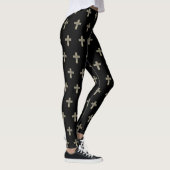 Elegant Black en Gold Religious Cross Pattern Leggings (Rechts)