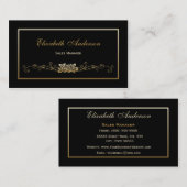 Elegant Black en Gold Rozen Verkoopmanager Visitekaartje (Voorkant / Achterkant)