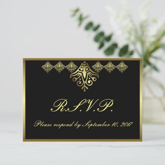 Elegant Black en Gold RSVP (Staand voorkant)