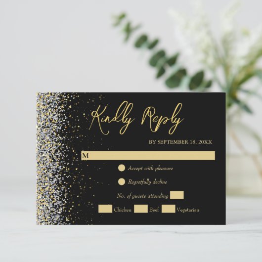 Elegant Black en Gold RSVP-kaart RSVP Kaartje (Staand voorkant)