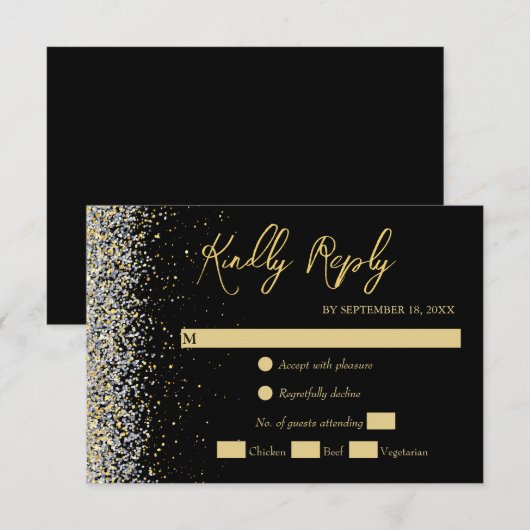 Elegant Black en Gold RSVP-kaart RSVP Kaartje (Voorkant / Achterkant)