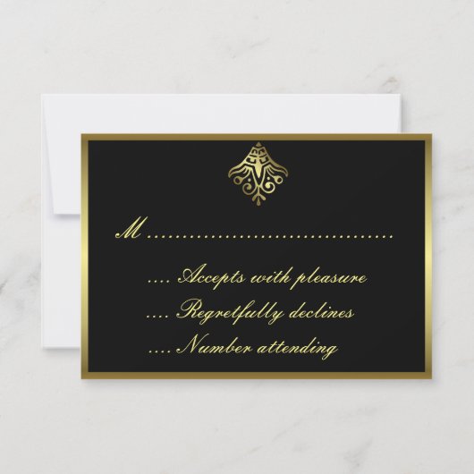Elegant Black en Gold RSVP Kaartje (Achterkant)