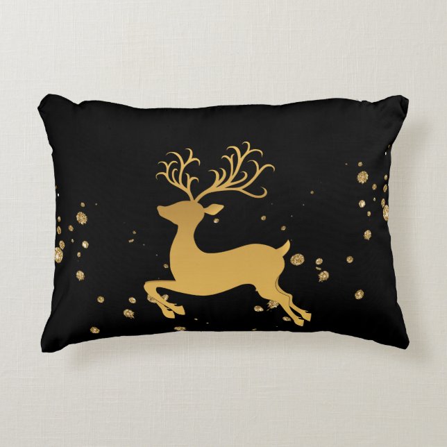 Elegant Black en Gold Rudolph Accent Kussen (Voorkant)