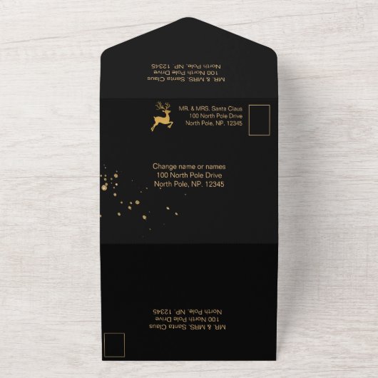 Elegant Black en Gold Rudolph All In One Uitnodiging (Buitenkant)