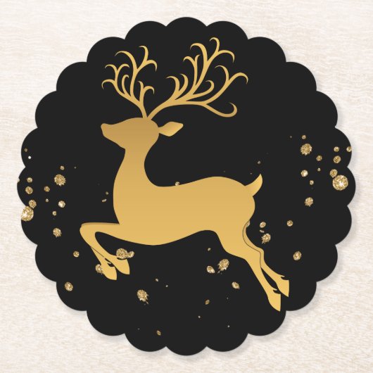 Elegant Black en Gold Rudolph Kartonnen Onderzetters (Voorkant)
