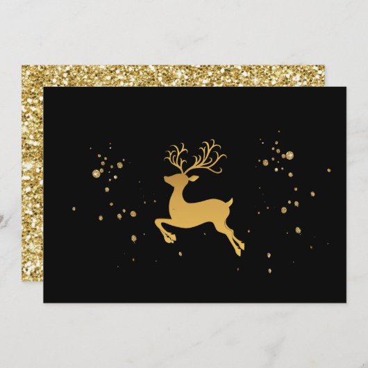 Elegant Black en Gold Rudolph Kerstmis Kaart (Voorkant / Achterkant)