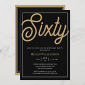 Elegant Black en Gold Script 60th Birthday Kaart (Voorkant / Achterkant)