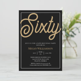Elegant Black en Gold Script 60th Birthday Kaart