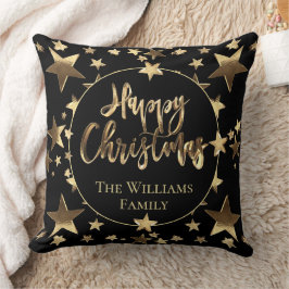 Elegant Black en Gold Script Happy Kerstmis Kussen