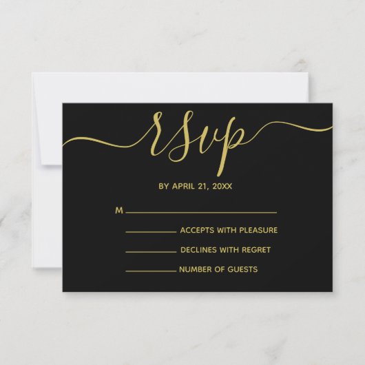 Elegant Black- en Gold Script RSVP-kaarten RSVP Kaartje (Voorkant)
