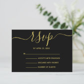 Elegant Black- en Gold Script RSVP-kaarten RSVP Kaartje (Staand voorkant)