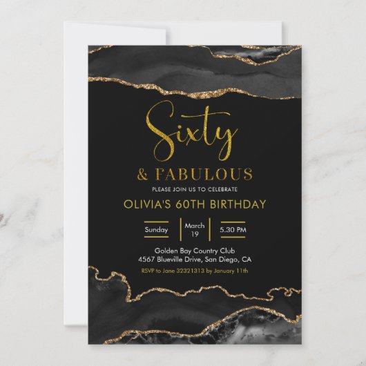 Elegant Black en Gold Sixty en Fabulous Kaart (Voorkant)