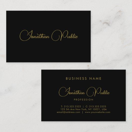 Elegant Black en Gold Sjabloon Calligrafie Visitekaartje (Voorkant / Achterkant)
